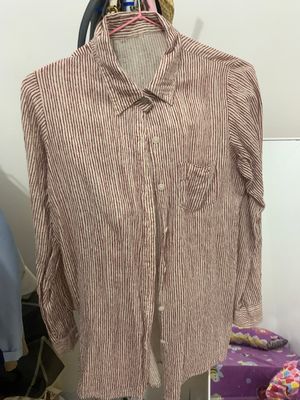 kemeja salur merah cream
