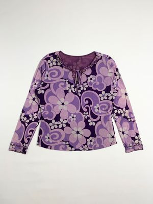 Y2k Flower Graphic Mesh Top Tie Purple