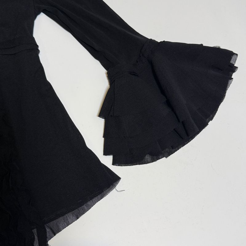 Vintage Black Ruffle Whimsy Goth Flared Sleeve Mesh Blouse T, foto 6
