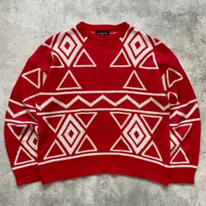 Vintage Casual Sweater Pria white red