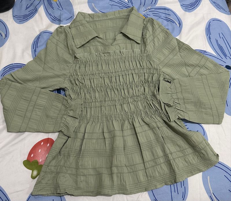 Blouse Kerut Hijau Sage, foto 2