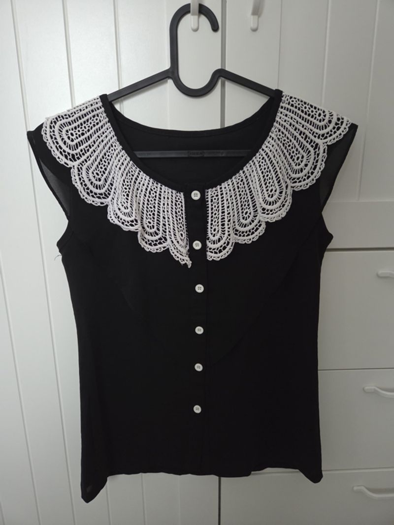 Black Lace Collar Sleeveless Blouse, foto 4