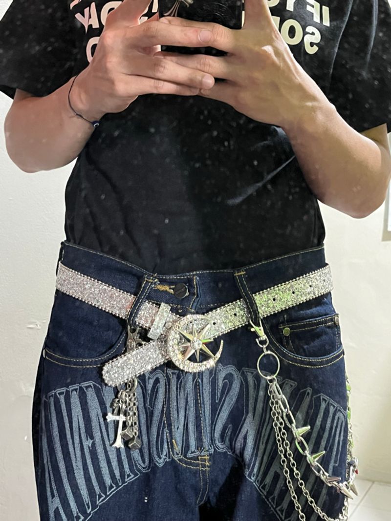 y2k belt rhinestone silver, foto 7