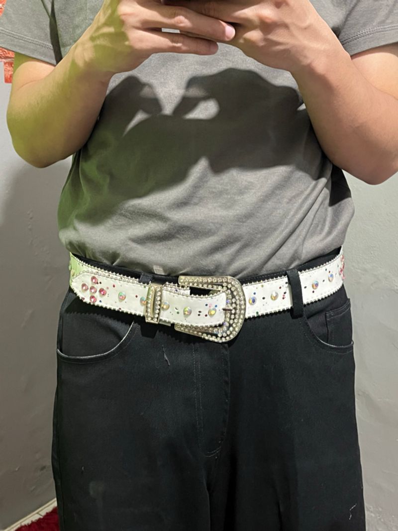 Y2K belt rhinestone white glossy, foto 9