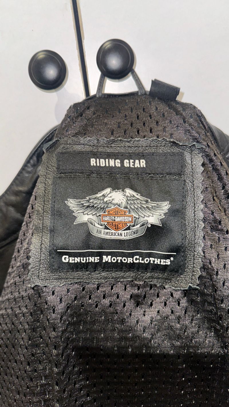 Harley Davidson men’s black leather riding jacket with flame, foto 5