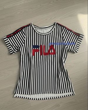 Kaos Stripe Hitam Putih Sporty | FILA Style | Casual Tee