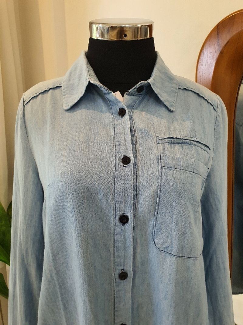 BLOUSE KATUN BIRU DENIM, foto 3