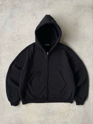 2000s Perfect Black Heavy Weight Boxy Zipper Up Hoodie
