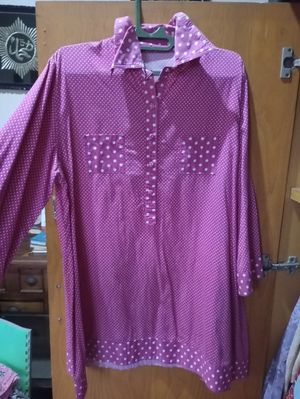 Atasan kemeja panjang Polkadot (Pink)