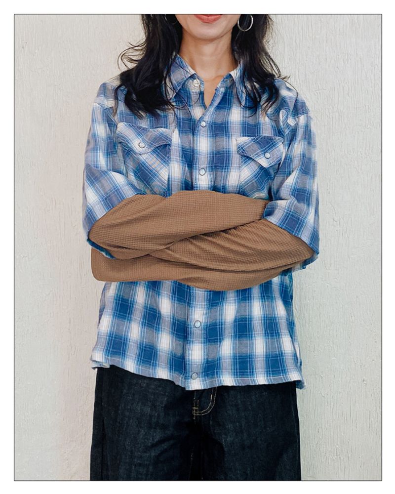 Boxy Long Sleeve Shirt - Back Number Square pattern, foto 2