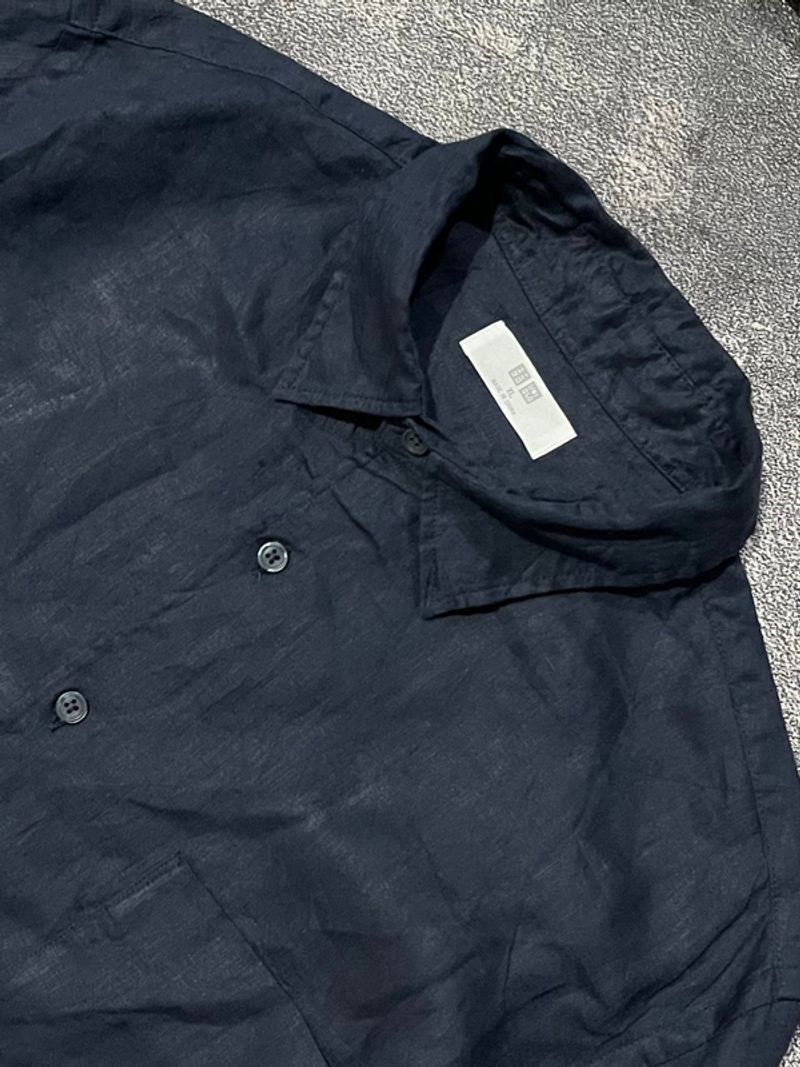 Kemeja Uniqlo Linen Darknavy, foto 3