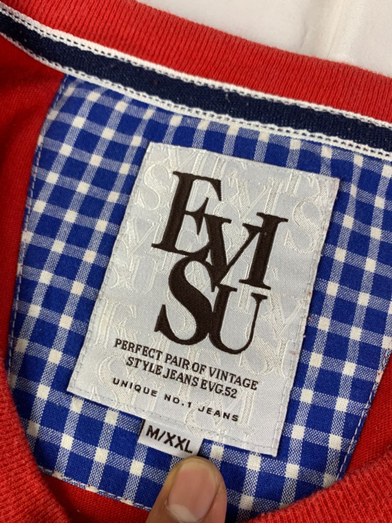 Evisu Red Plaid Logo Accent Tee (Fit L), foto 5