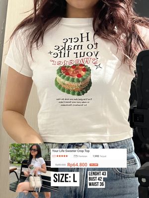 Motion4fits - Cake Sweeter White Crop Top Size L - Baby Tee