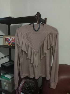 atasan blouse knit ruffle coklat mahagony #024