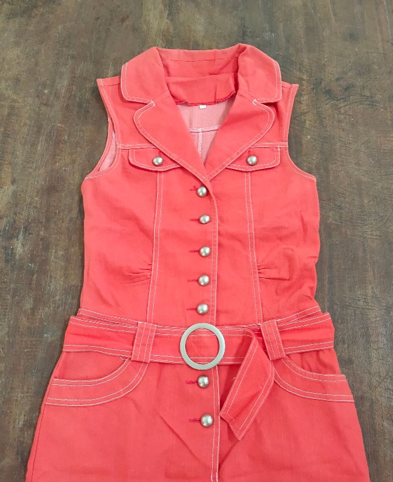 Denim sleeveless orange red dress, foto 6