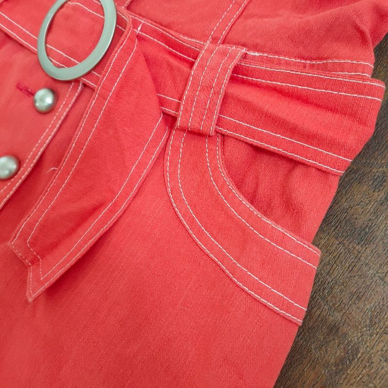 Denim sleeveless orange red dress, foto 4