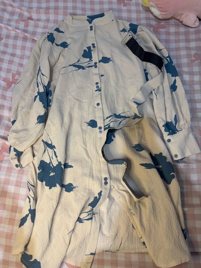 Belted shirt/dress motif bunga, foto 2