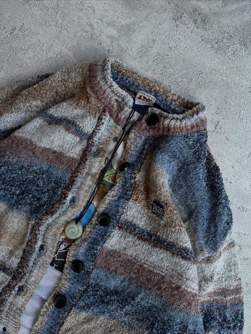 F426 Border Cardigan Mohair Gradient Striped Patterned Knit, foto 3