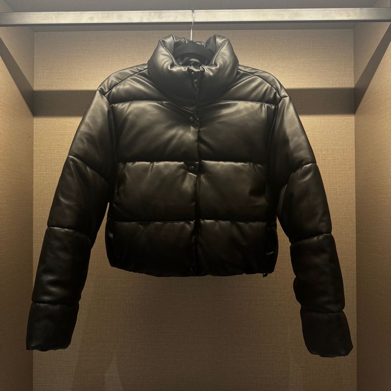 zara crop leather puffer jacket winter, foto 6