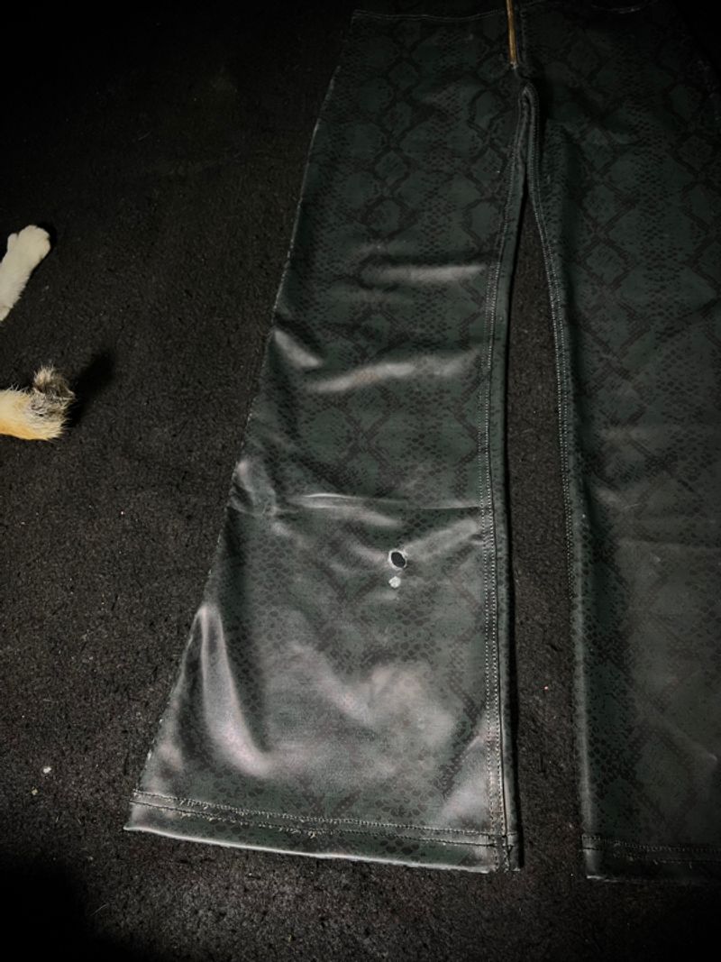 ✮ Dark Green Leather Pattern Python Flare Zipper Strech Fred, foto 5
