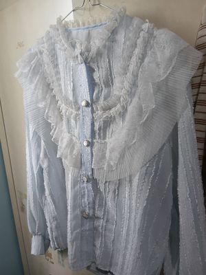 Blouse Vintage Victorian Ruffle Lace - Baby Blue