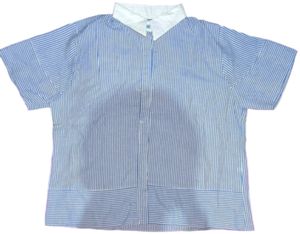 Atasan Wanita Stripe Biru Lengan Pendek Daily Wear