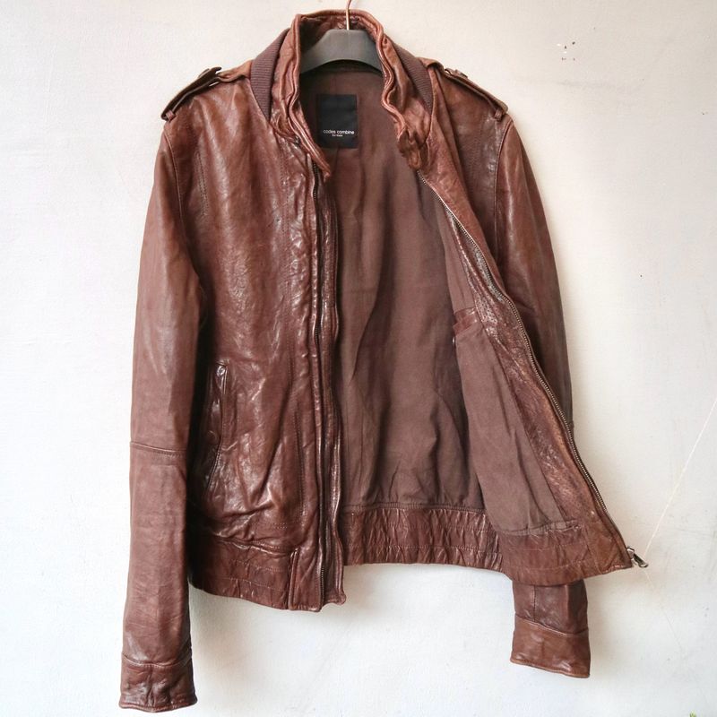 codes combine Biker Casual Leather jacket Pria brown, foto 5