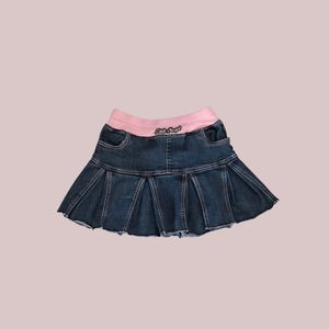 Pleated blue denim mini skirt
