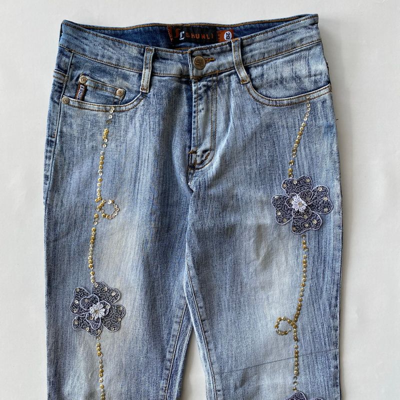 beaded flared vintage jeans size 27-28, foto 3