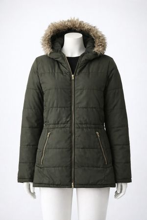 Jaket Puffer Parka Wanita GAP Olive Hoodie Fur Winter Jacket