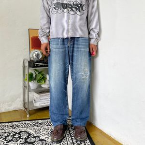 Big size jeans blue washed straight fit