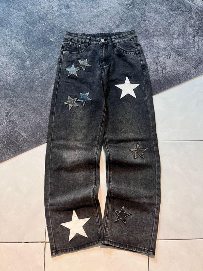 Black wash jeans patern star, foto 4