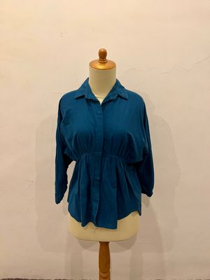 Blouse Teal Waist Gather