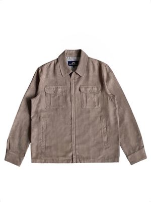 British Khaki suede full zipper lightweight overshirt dark t