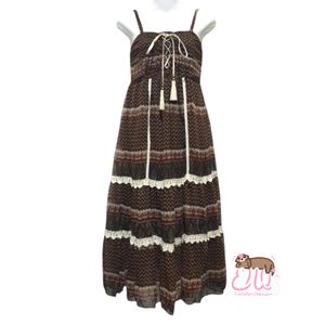 Japanese brand Vintage Cottagecore Maxi dress Wanita multicolor brown
