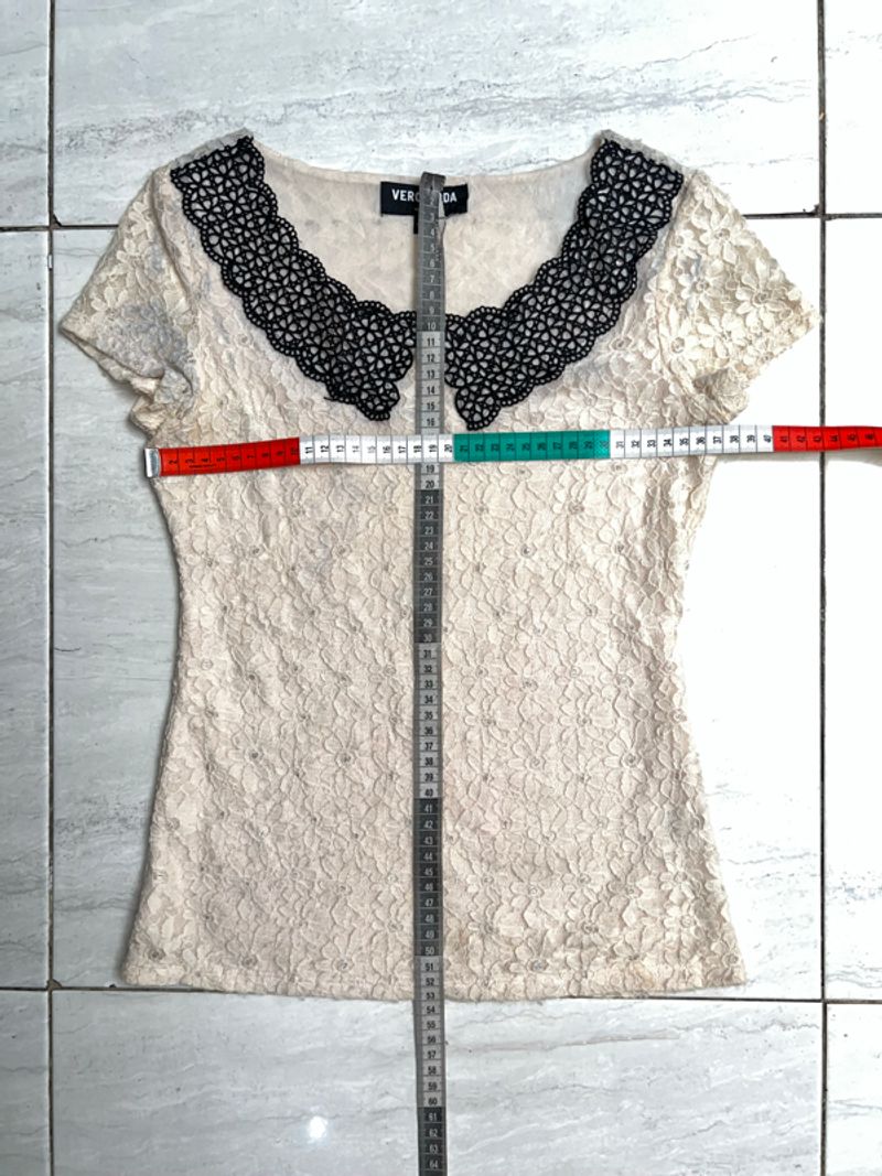 VERO MODA Cream Brokat T-shirt, foto 5