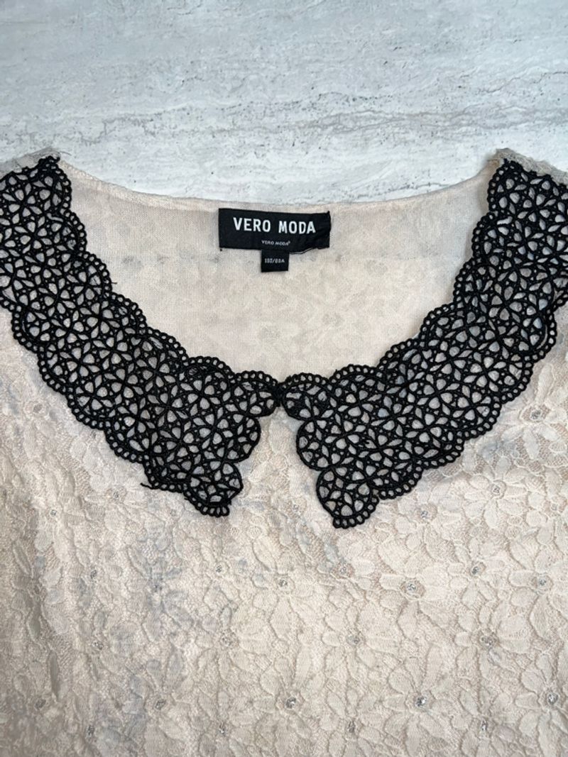 VERO MODA Cream Brokat T-shirt, foto 7