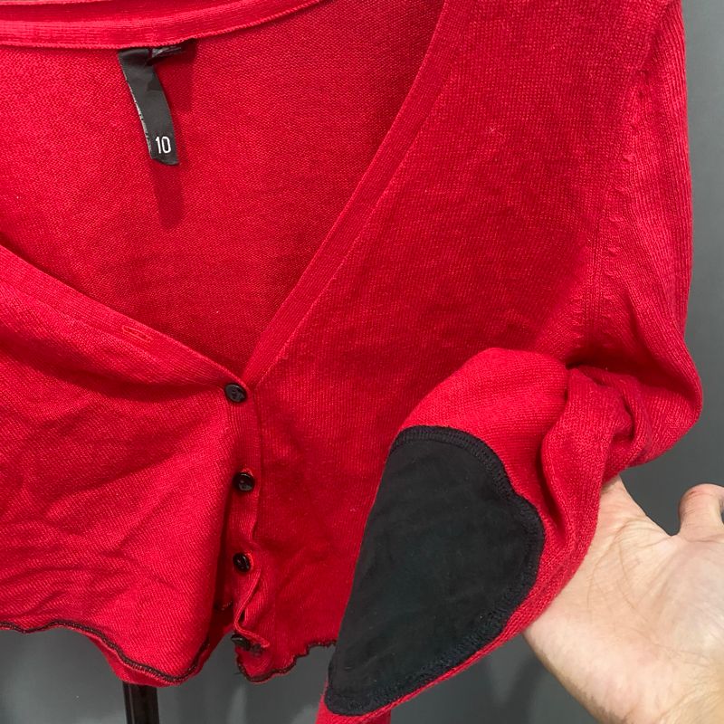 cardigan outer luaran merah crop, foto 4