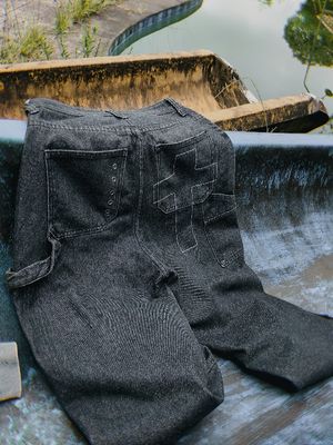 rework pants raw denim