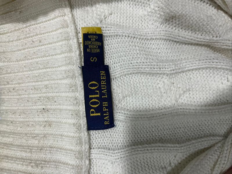 Halfzip Cableknit polo ralph laurent Cream/White, foto 4