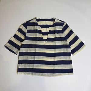 Mango Suit Collection Navy Cream Stripes Linen Blouse Top