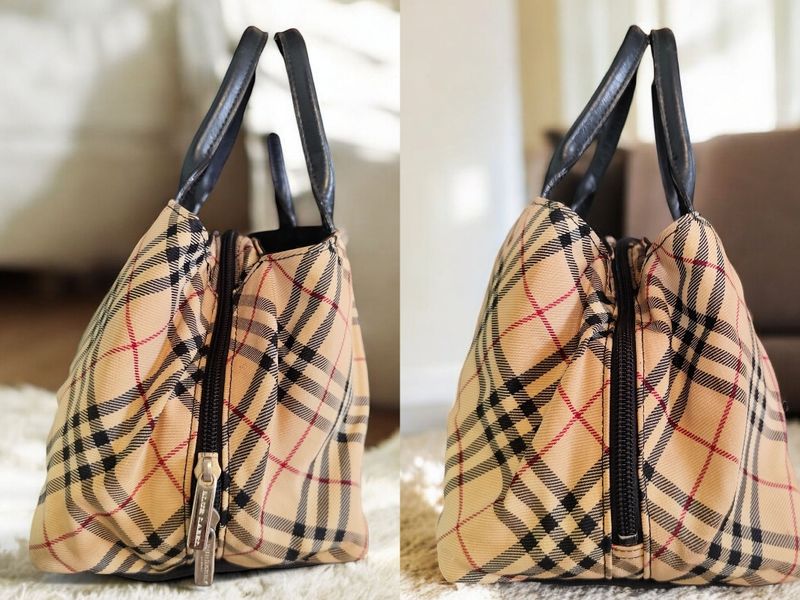 AUTH. BURBERRY NOVA BLUE LABEL NYLON BEIGE  HANDBAG, foto 6