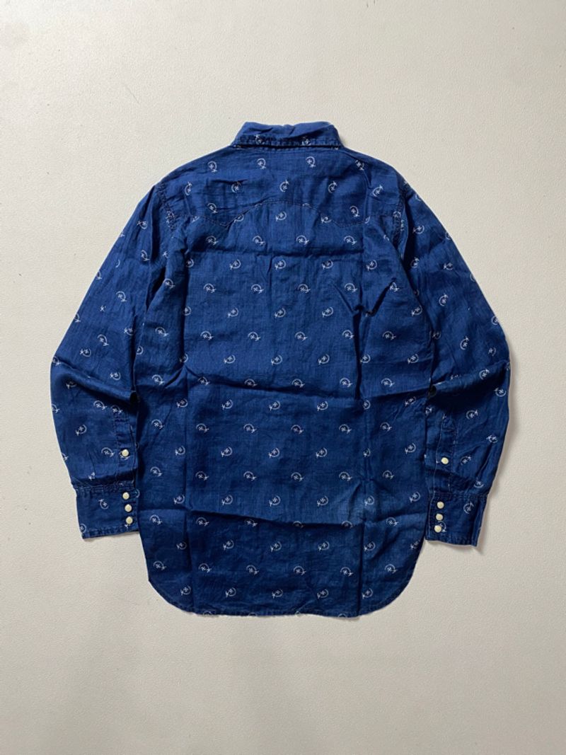 KAPITAL Full Pattern Long Sleeve Linen Shirt Indigo, foto 6