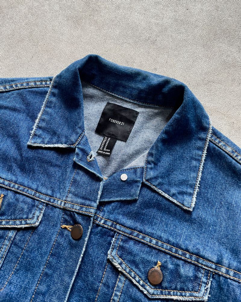 Trucker Forever21 Type 3 Blue Denim Jacket Ripped Jeans, foto 6