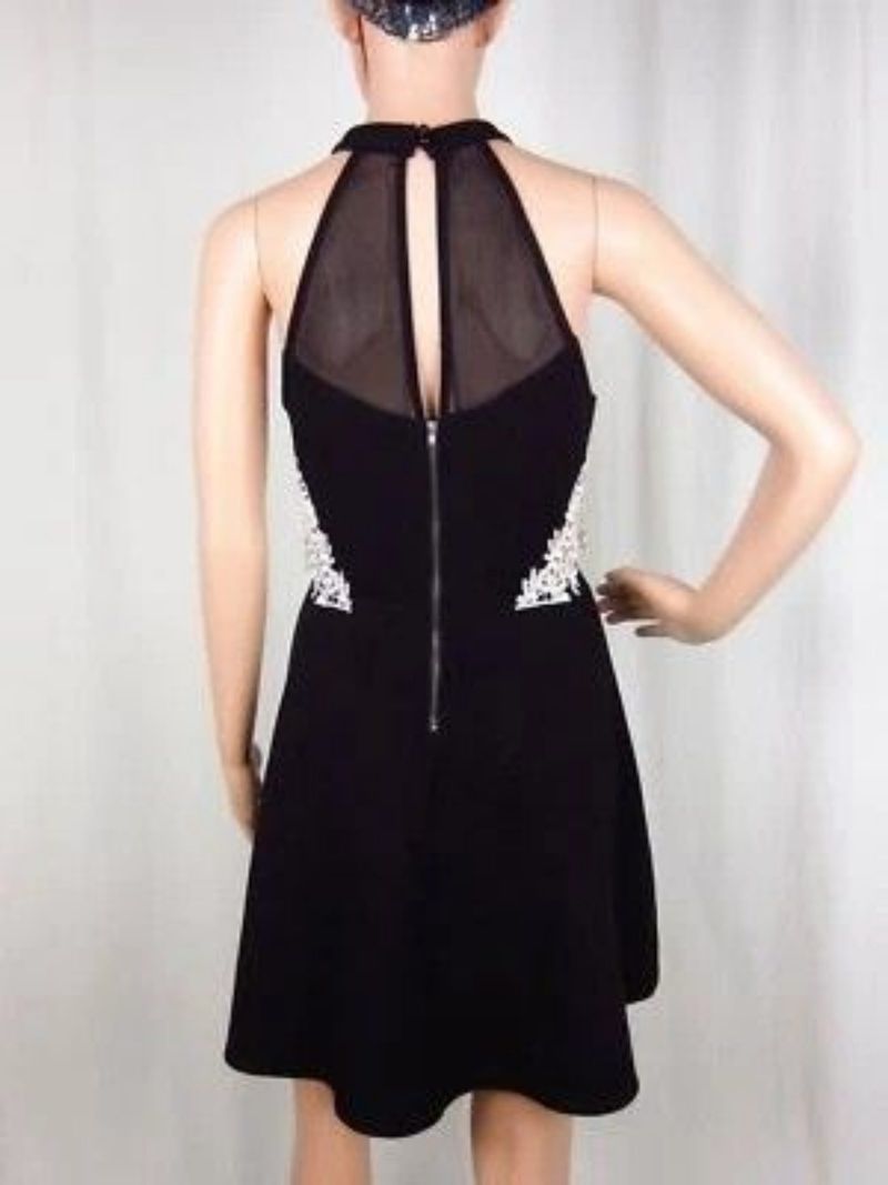 Dress Halter Black Mesh Keyhole Back, foto 7