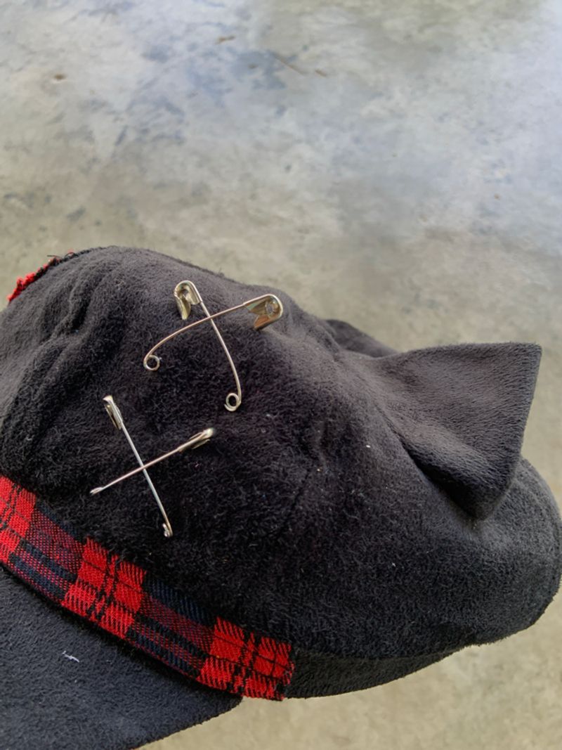 Punk Patchwork Red Plaid Beret Hat, foto 3