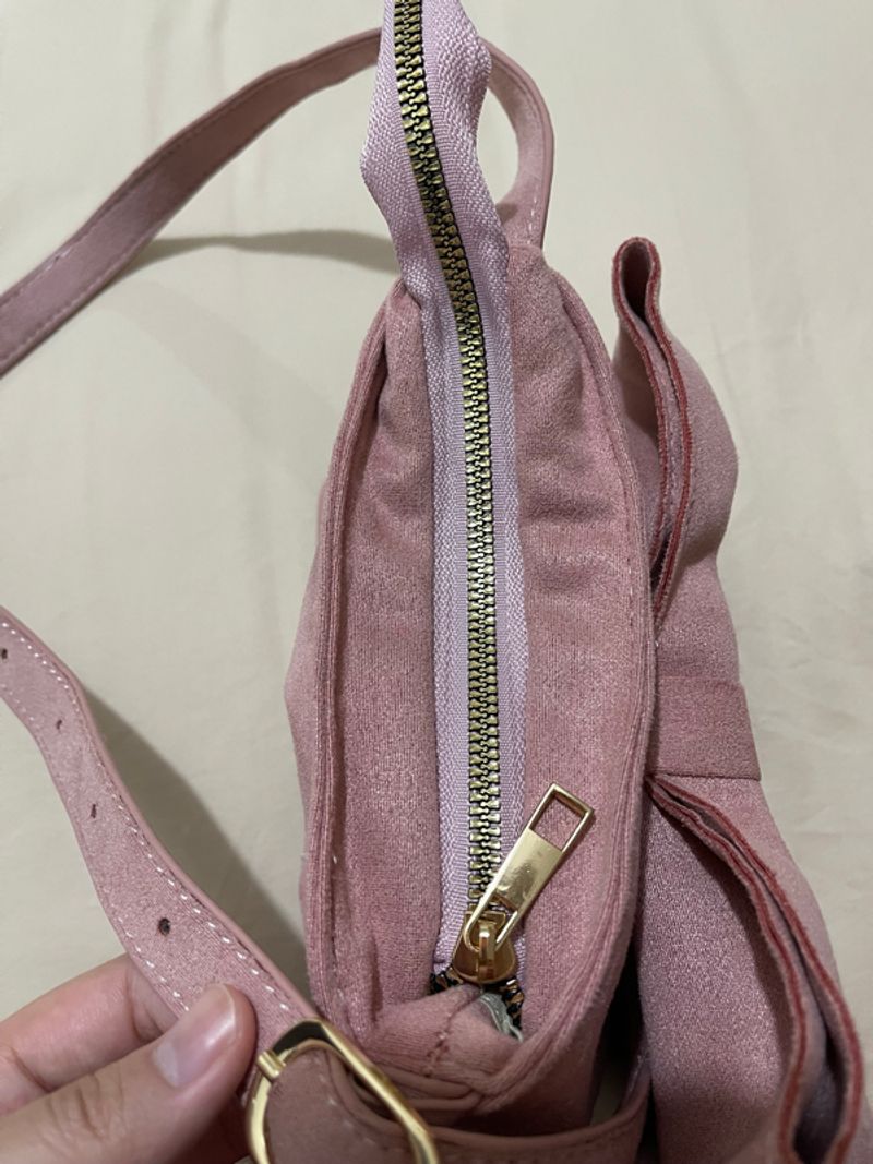 Pink Bow Suede Shoulder Bag Coquette Style, foto 3