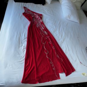 Vintage sequin red long dress  payet one shoulder slit sampi