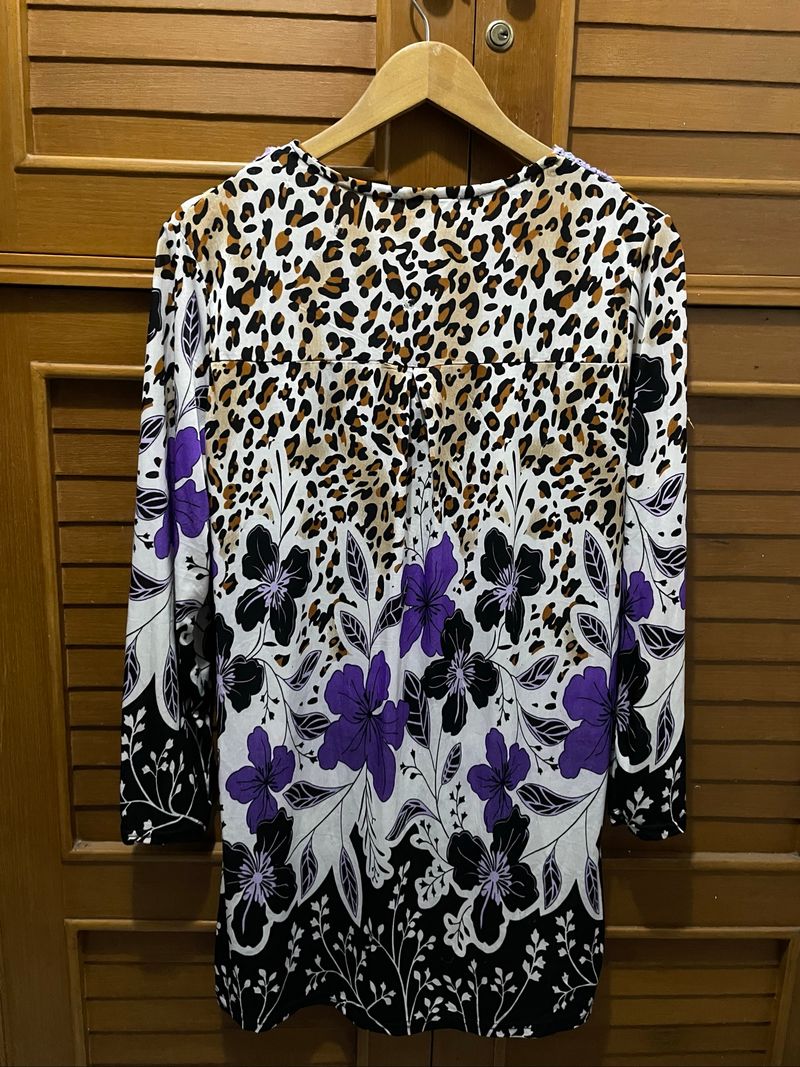 Leopard Flower Blouse Purple Wanita, foto 3