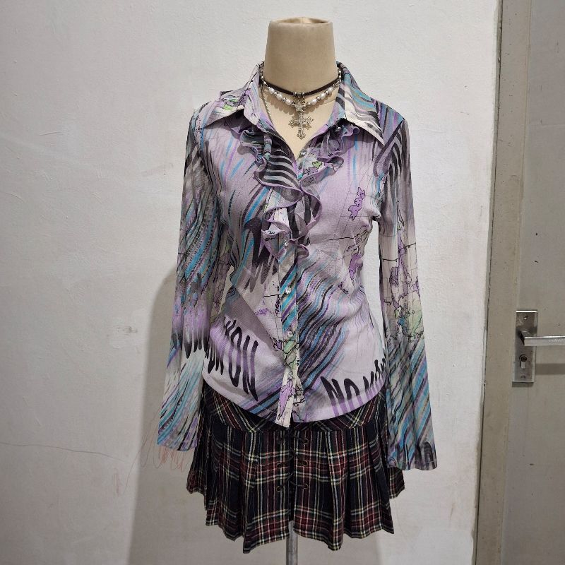 2000s atasan y2k globe print long sleeve, foto 3